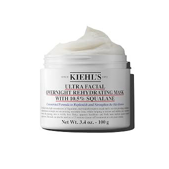 Kiehl's Mascarilla hidratante ultra facial durante la noche con 10.5% de escualano, hidrata profundamente la piel y fortalece la barrera de humedad, trata la sequedad y la piel escamosa, sin parabenos