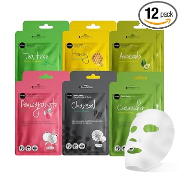 celavi Essence - Mascarilla facial de papel para el cuidado de la piel de Corea, hidratante, paquete de 12 (mezcla - 2 de cada uno)