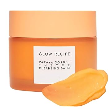 Glow Recipe Bálsamo limpiador enzimático de papaya, limpiador coreano de doble limpieza, removedor de maquillaje + bálsamo de aceite de limpieza, limpiador facial exfoliante suave, hidratante (3.38