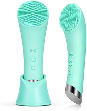 PRITECH Cepillo de silicona para la cara, cepillo de limpieza facial recargable con extremo de masaje térmico, exfoliador vibrador para limpieza profunda, cepillo facial impermeable para mujeres y