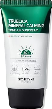 SOME BY MI Truecica Mineral - Crema solar calmante tonificante / SPF50+, PA ++++ / 1.69 onzas, 1.7 fl oz, efecto iluminador y calmante/protector solar suave y protección solar UV para pieles sensibles