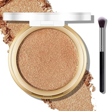Paleta de Polvo Iluminador Horneado, Paleta de Polvo Iluminador de Maquillaje Acabado Sutil y Brillante Iluminadores Faciales de Maquillaje #06 Brillo Bronceado
