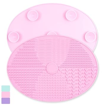 Alfombrilla limpiadora de brochas de maquillaje, alfombrilla de limpieza de cepillo de silicona, almohadilla de limpieza de cepillo de maquillaje de gran tamaño con ventosa para limpieza de brochas de maquillaje (rosa)