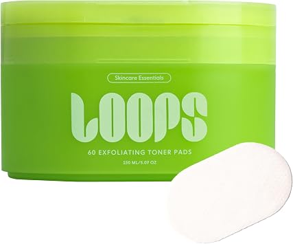 LOOPS Tónico exfoliante coreano para el cuidado de la piel – Refina, rejuvenece y reequilibra la piel – Almohadilla embo Veocell pre-empapada – Almohadillas de tóner suaves veganas, naturales y biodegradables para la cara – Paquete de 60
