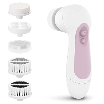 CLSEVXY - Juego de cepillos giratorios de limpieza facial impermeable con 5 cabezales de cepillo exfoliantes, cepillo limpiador eléctrico facial de CLSEVXY - Cepillo facial para exfoliación suave y