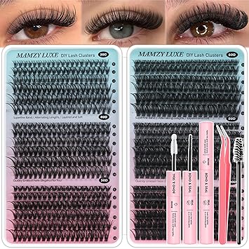 Kit de 708 extensiones de pestañas individuales en racimo 30D+40D+50D+60D+80D+100D 100D con unión de pestañas y sello y pinzas de 0.394-0.630 in, 6 estilos mixtos de pestañas