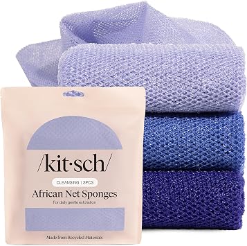 Kitsch Esponja de red africana – Exfoliante corporal – Azul océano, 3