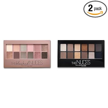 MAYBELLINE The Blushed Nudes and The Nudes Paletas de sombra de ojos, 12 tonos mate pigmentados y brillantes cada uno, polvo mezclable, 1 unidad