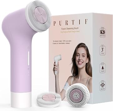 Cepillo eléctrico de limpieza facial, exfoliante facial recargable de silicona con cabezales de cepillo de doble anillo patentados, 3 velocidades de rotación, cepillo exfoliante sin vibración