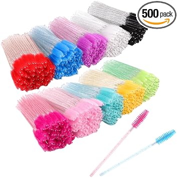 COCIDE 500 varitas desechables de rímel para pestañas, cepillo para cejas, carretes de pestañas para extensión de pestañas, color negro (colorido)