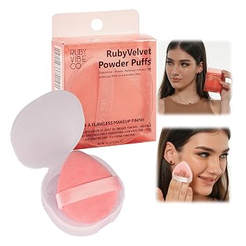 RUBY VIBE CO RubyVelvet - Soplo de polvo, aplicador de maquillaje, redondo, terciopelo de cristal, rosa, sin látex, para polvo suelto y prensado, todo tipo de piel
