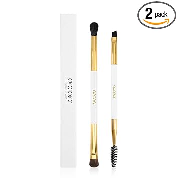 Docolor Cepillo de cejas Duo con pinceles para sombra de ojos, 2 cepillos profesionales en ángulo para cejas y carrete de cerdas sintéticas de alta calidad, perfecto para forrar cejas, carrete para