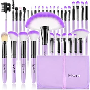 VANDER - Juego de brochas de maquillaje profesional de 32 piezas, juego de brochas de maquillaje, juego de brochas de maquillaje, base de mezcla de cosméticos, color morado