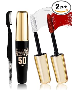 Máscara de pestañas impermeable roja y blanca para pestañas, extensión de pestañas de fibra de seda 5D, máscara de tubo de color con cepillo de pestañas, alargamiento voluminizador a prueba de manchas