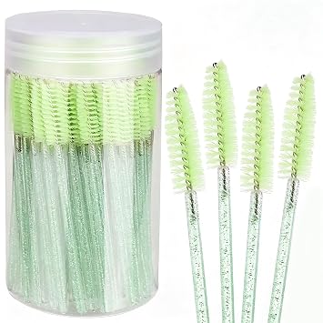 Elisel 100 cepillos desechables para rímel con contenedor, varitas de rímel, brochas de maquillaje, kits de aplicadores para extensiones de pestañas y cepillo de cejas (verde)