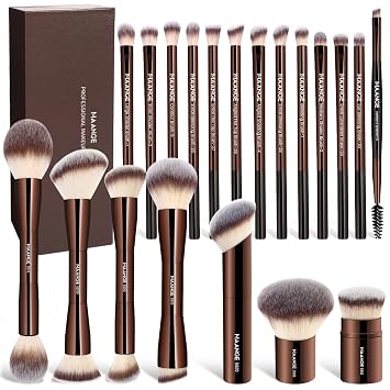 MAANGE 20 piezas de brochas de maquillaje con caja de regalo, brochas de maquillaje multifuncionales de doble punta para mezclar polvo líquido, corrector, crema, colorete, CoffeeBrown