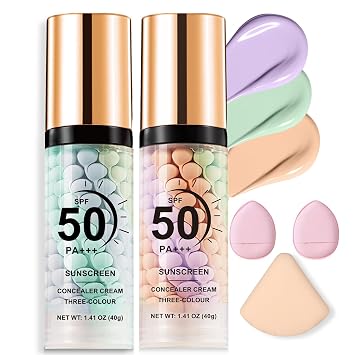 2 unidades de imprimación 3 en 1 para la cara antes del maquillaje, SPF 50, protector solar, corrector de color de un paso, crema de aislamiento facial, difumina imperfecciones, control de aceite y