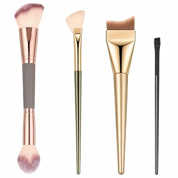 4 brochas de maquillaje, de doble extremo, polvo, base, contorno, cepillo