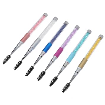 6pcs Rhinestone Eyelash Mascara Brushes and Eyebrow Spoolie Wands with Colored Handles for Professional Makeup and Cosmetic Application
