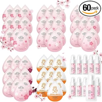 Juego de 60 piezas para el cuidado de la piel con limpiador, tóner, loción, suero, crema esencia y protector solar SPF50+