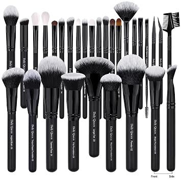 Juego de brochas de maquillaje profesional Kabuki, 29 unidades, color negro, correctores en polvo, sombras de ojos, delineador de ojos, contorno de cejas, pinceles de mezcla de ojos (29 piezas)