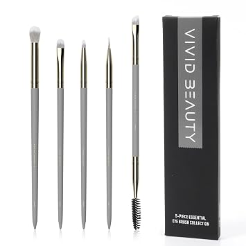 Juego de 5 brochas de maquillaje pequeñas, brochas de maquillaje para sombra de ojos, delineador de ojos y cejas, pincel de maquillaje pequeño con mezcla, corrector, detalle y carrete de cejas de doble extremo, mango de madera, kit de brochas para ojos (gr