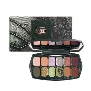 r.e.m. beauty by Ariana Grande Wicked: For Good | Paleta de sombras de ojos Ozian Forest | Sombras de ojos altamente pigmentadas y mezclables | Mezcla de fórmulas mate, dúo-cromo, brillo y purpurina | 12 tonos