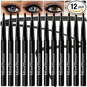 Lápiz delineador de ojos de gel negro, impermeable, retráctil, paquete de 12