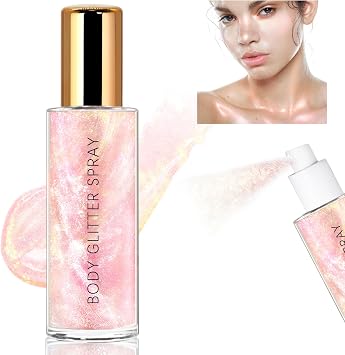HOSAILY Spray de Purpurina Corporal, Iluminador de Resalto Líquido de Bronce Hidratante, Destello Corporal Luminoso y Luminosidad Rápida de Secado y No Pegajoso para Cara y Cabello, 60ML - Rosa