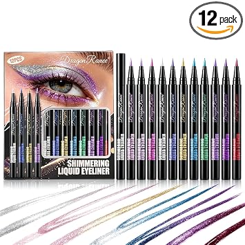 12Pcs Shimmer Liquid Eyeliner Makeup Set, Metallic Finish Glitter Eye Liner