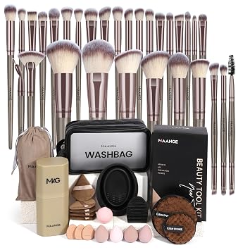 MAANGE Juego de Brochas de Maquillaje de 51 Piezas Brochas de Maquillaje Profesionales Suaves Base Polvo Delineador de Ojos Sombra de Ojos Juego de Brochas de Maquillaje de Viaje Kit de Brochas de