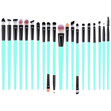 Healifty 20pcs Portable Eye Makeup Brush Set with Eyeliner and Eyeshadow Brushes, Short Handle Green and Black, Eyelash and Eyebrow Applicators for Professional Eye Shadow Makeup