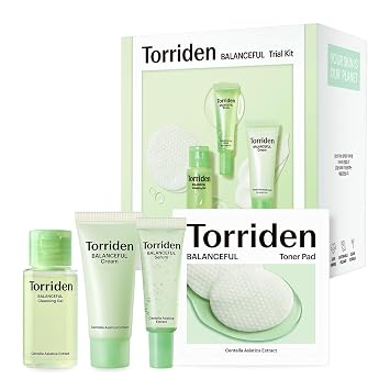 Torriden BALANCEFUL - Kit de prueba de Cica, kit de cuidado diario de la piel con infusión de cica 5D, régimen de 4 pasos con gel limpiador, almohadilla de tóner, suero y crema, esencial de viaje, juego coreano para el cuidado de la piel