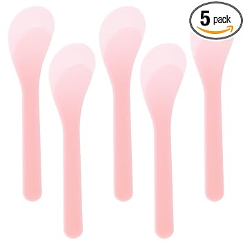 ONLYKXY 5 piezas de 5 pulgadas de plástico cuchara de belleza para crema facial, cepillo de maquillaje, cuchara de barro, reutilizable, cuchara de excavación cosmética, punta para lociones,