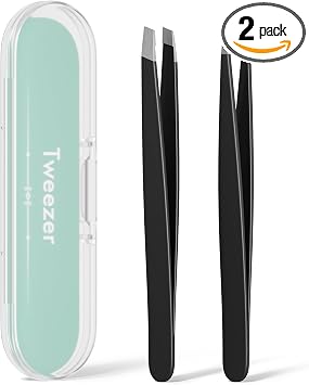 Pinzas para mujeres para vello facial, punta inclinada y puntiaguda, juego de 2 pinzas para cejas para hombres, juego profesional de pinzas de acero inoxidable de precisión para cejas