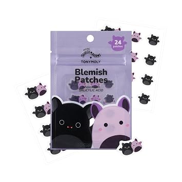 TONYMOLY x Squishmallows Halloween Emily + Zumirez the Bat Parches para Imperfecciones – Tratamiento de Manchas de Acné con Hidrocoloide con Ácido Salicílico – Lindos Parches para Espinillas K-Beauty