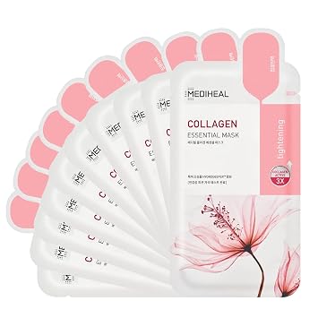 MEDIHEAL La mejor máscara coreana oficial de hoja, máscara facial esencial de colágeno, 10 hojas de elevación y reafirmación para todo tipo de piel, juegos de valor