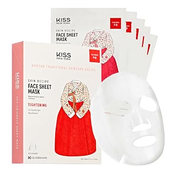 KISS NEW YORK Mascarilla coreana de hoja (0.84 onzas líquidas x 6 ea), mascarilla hidratante para apretar, se dirige a líneas finas y arrugas, cuidado de la piel tradicional coreano, ecológico para