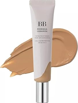 Moringa Ceramide BB Cream SPF 30 PA ++27 Light Tan 1 fl oz, Base de maquillaje, Protector solar tonificado para rostro, ligero, no graso, hidratante, acabado natural con SPF 30 PA ++