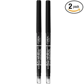 L'Oréal Paris Makeup Infallible Never Fail Lápiz delineador de ojos mecánico original con sacapuntas incorporado, Negro, 0.008 oz., 2 unidades