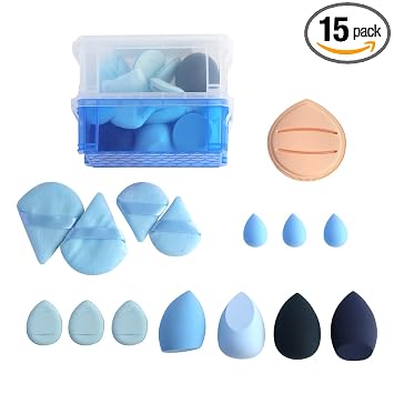 Aspira - Juego de 15 esponjas de maquillaje y hojaldre – Incluye esponja Rubycell, grandes y mini licuadoras de belleza, triángulo y bocanadas para dedos – Para líquidos y polvo, suave y