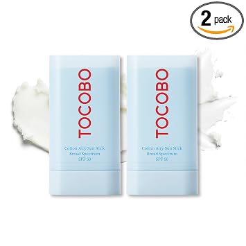 TOCOBO Cotton Airy Sun Stick SPF 50 - Protector solar coreano para cara, amplio espectro, acabado mate, control de sebo, sin manchas blancas, barra solar sólida sin desorden para uso diario y viajes