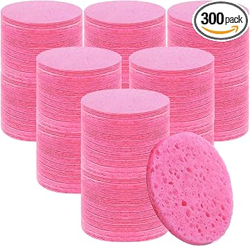 Beieverluck 300 esponjas faciales comprimidas para limpieza de celulosa natural, esponja facial desechable, esponja de spa para limpieza facial, maquillaje exfoliante o eliminación de máscara, rosa