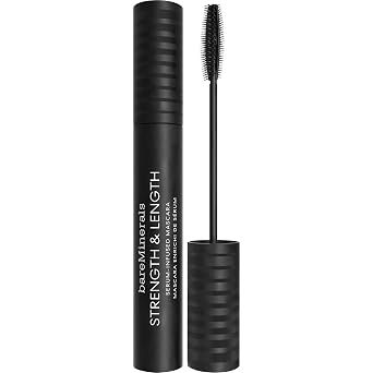 bareMinerals Strength & Length - Máscara negra con infusión de suero con suero de pestañas a base de plantas, alarga, levanta y define para pestañas más saludables, vegano, seguro para usuarios de
