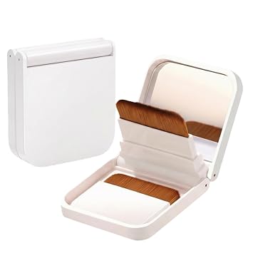 Paquete de 2 brochas de base de maquillaje ultrafinas con estuche de espejo, juego de brochas de maquillaje de viaje portátiles para líquidos, crema y polvo, cerdas suaves y densas para una aplicación