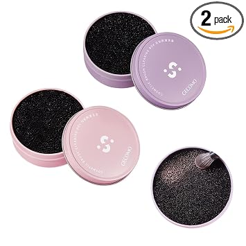 Paquete de 2 brochas de maquillaje limpiadoras de esponja seca para quitar sombra de ojos, rubor, polvo, cambia de color, se limpia rápida y fácilmente, portátil para el hogar o maquillaje de viaje