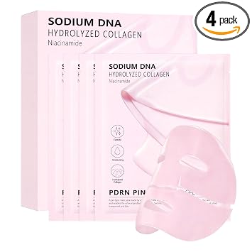 Paquete de 4 mascarillas de gelatina de colágeno rosa de ADN de salmón (PDRN) - Mascarilla de gel calmante e hidratante para pieles sensibles