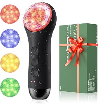 Cepillo de Limpieza Facial Eléctrico Exfoliador de Cara - Cepillo de Limpieza Facial Recargable con 4 Luces LED Suaves de Silicona con Calor y Vibración Exfoliador Masajeador de Limpieza Profunda