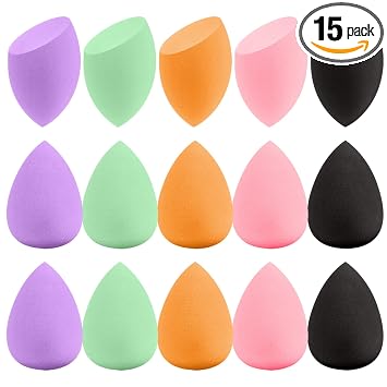 Juego de 15 esponjas de maquillaje multicolor sin látex envueltas