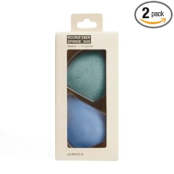 JUNO & Co. Esponja de maquillaje de microfibra, tecnología de doble capa para una cobertura completa, licuadora de maquillaje impecable para base, polvo y crema (2 paquetes, terciopelo y bambú)